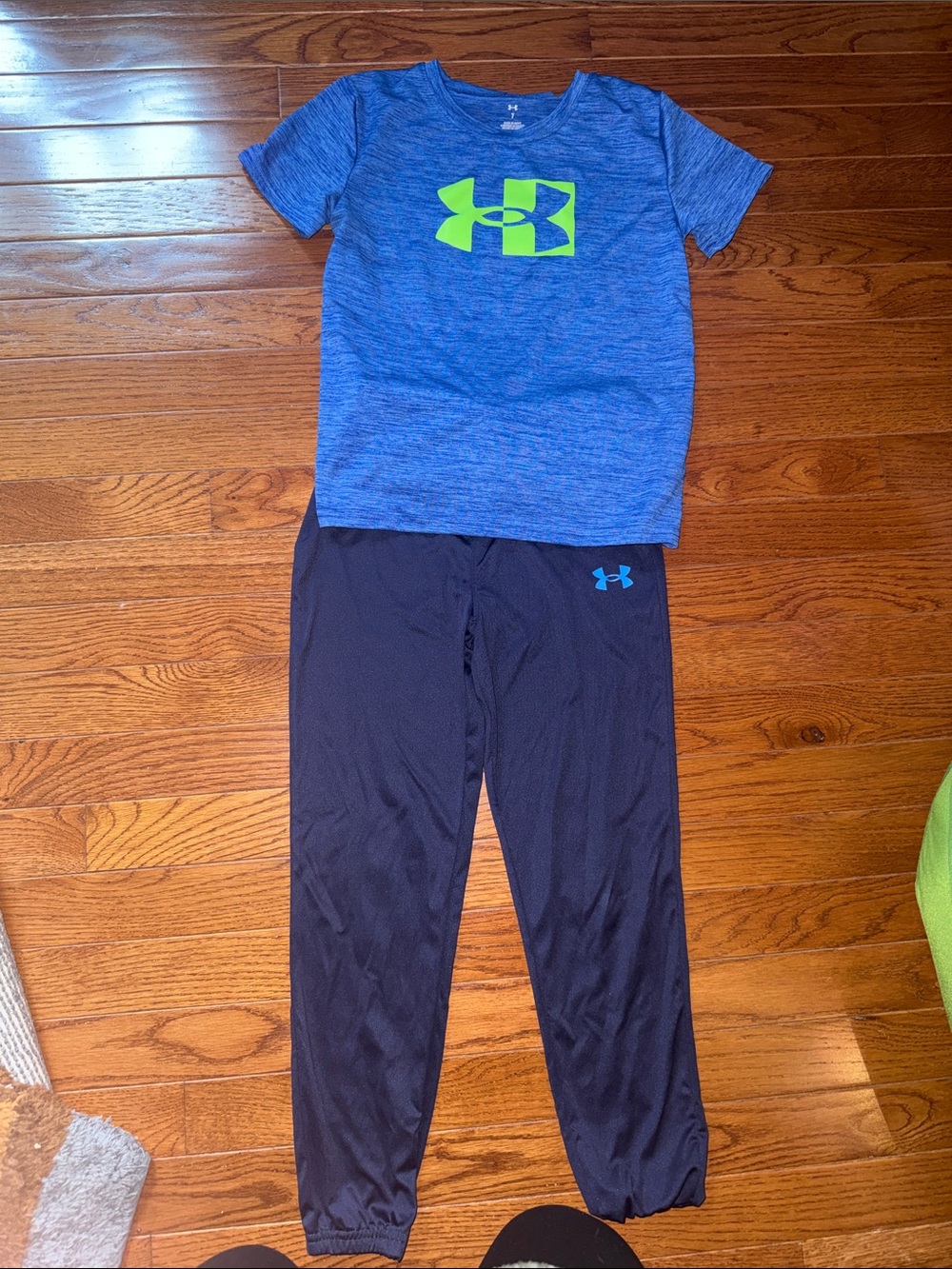 Under Armour Blue Tee with Neon Green Logo & Black Joggers